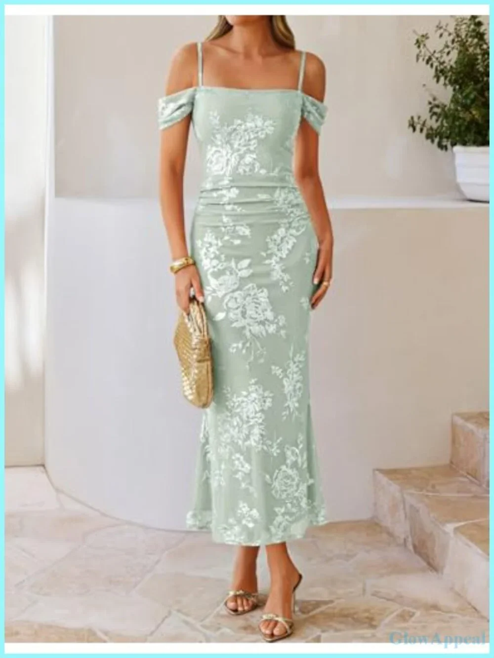 Sleeveless Bodycon Maxi Dress with Spaghetti Strap Floral Print for Wedding